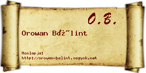 Orowan Bálint névjegykártya